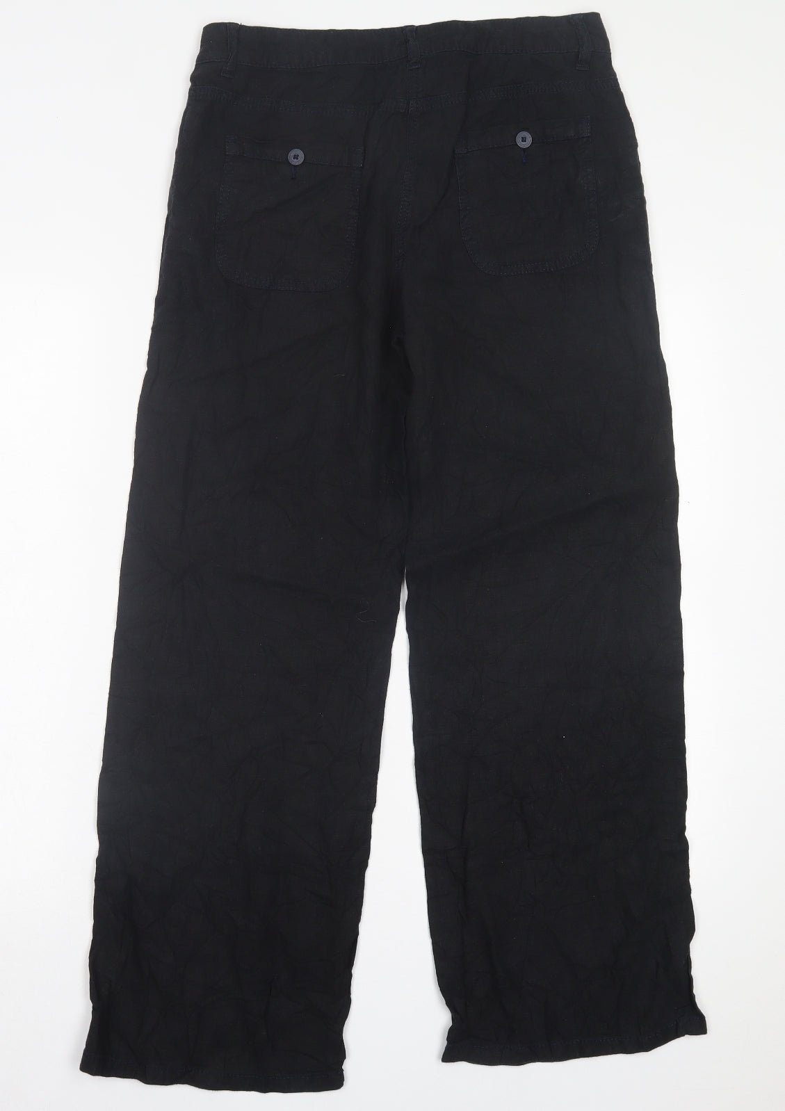 Marks and Spencer Womens Black  Linen Trousers  Size 10 L30 in Regular Button