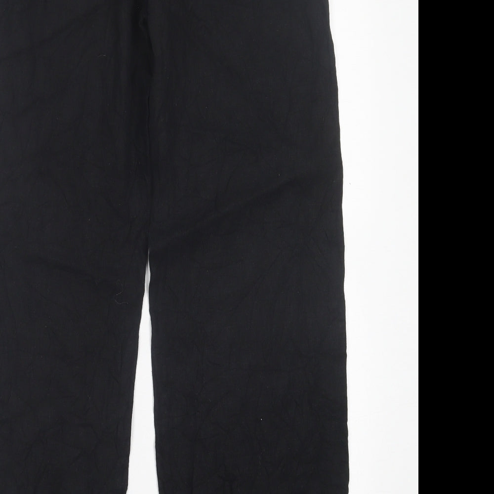Marks and Spencer Womens Black  Linen Trousers  Size 10 L30 in Regular Button