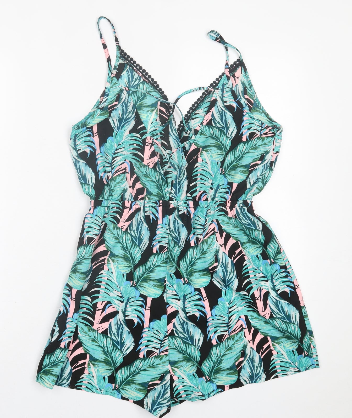 New Look Womens Green Floral Polyester Playsuit One-Piece Size M  Pullover