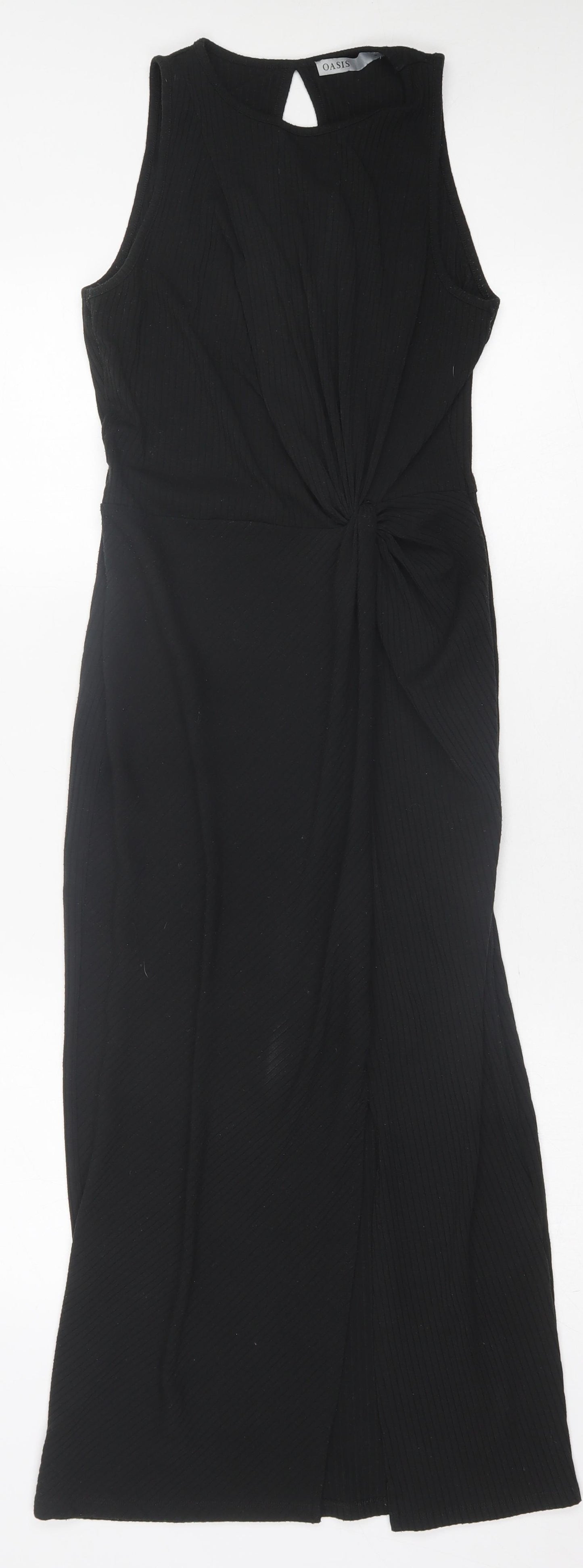 Oasis Womens Black  Polyester Bodycon  Size S  Crew Neck Button