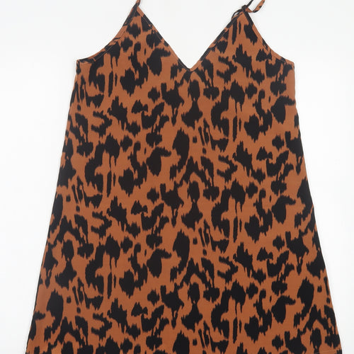 SheIn Womens Brown Animal Print Polyester Tank Dress  Size S  V-Neck Pullover