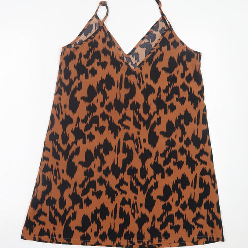SheIn Womens Brown Animal Print Polyester Tank Dress  Size S  V-Neck Pullover