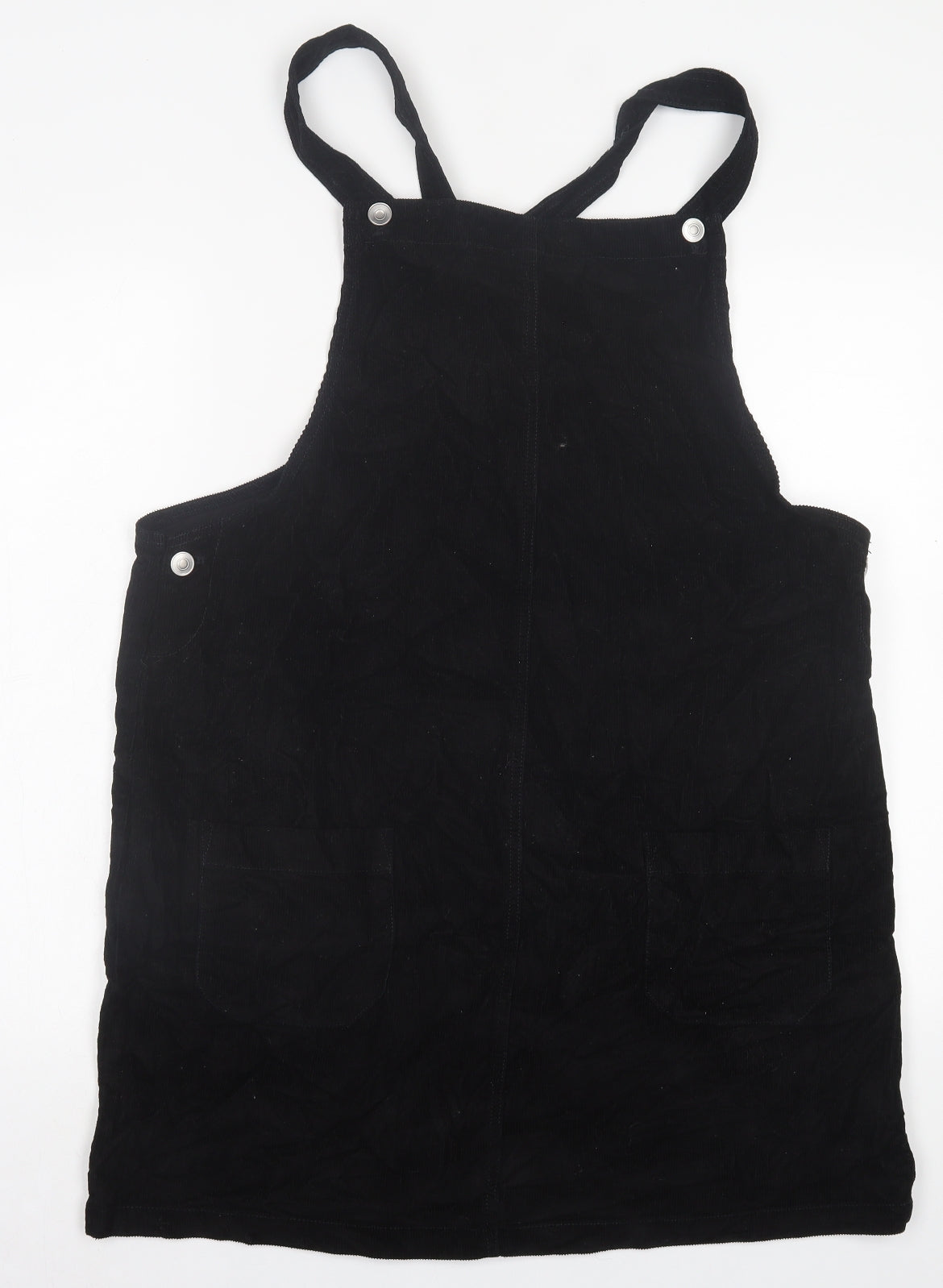 Matalan Womens Black  Cotton Pinafore/Dungaree Dress  Size 18  Square Neck Button