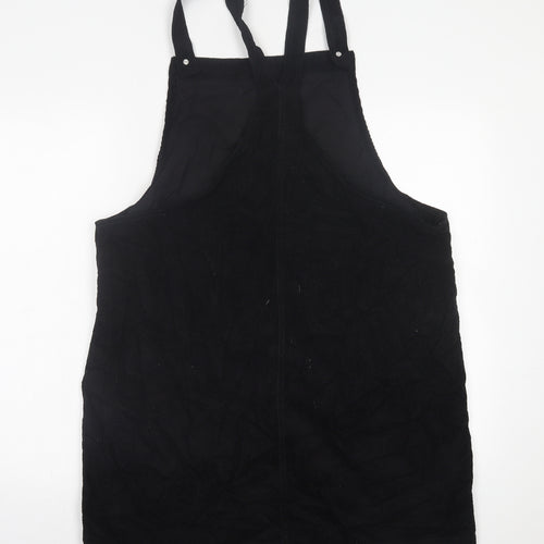 Matalan Womens Black  Cotton Pinafore/Dungaree Dress  Size 18  Square Neck Button