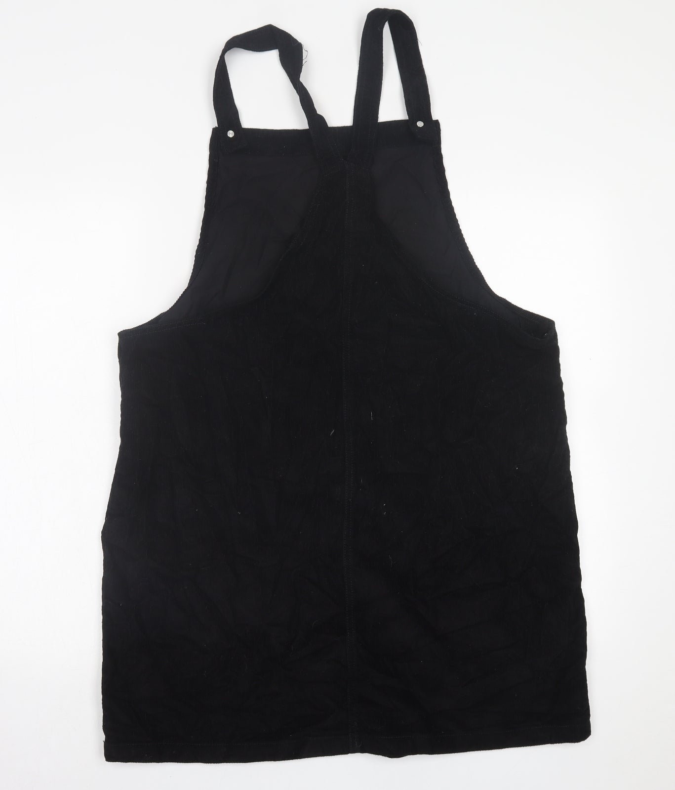 Matalan Womens Black  Cotton Pinafore/Dungaree Dress  Size 18  Square Neck Button