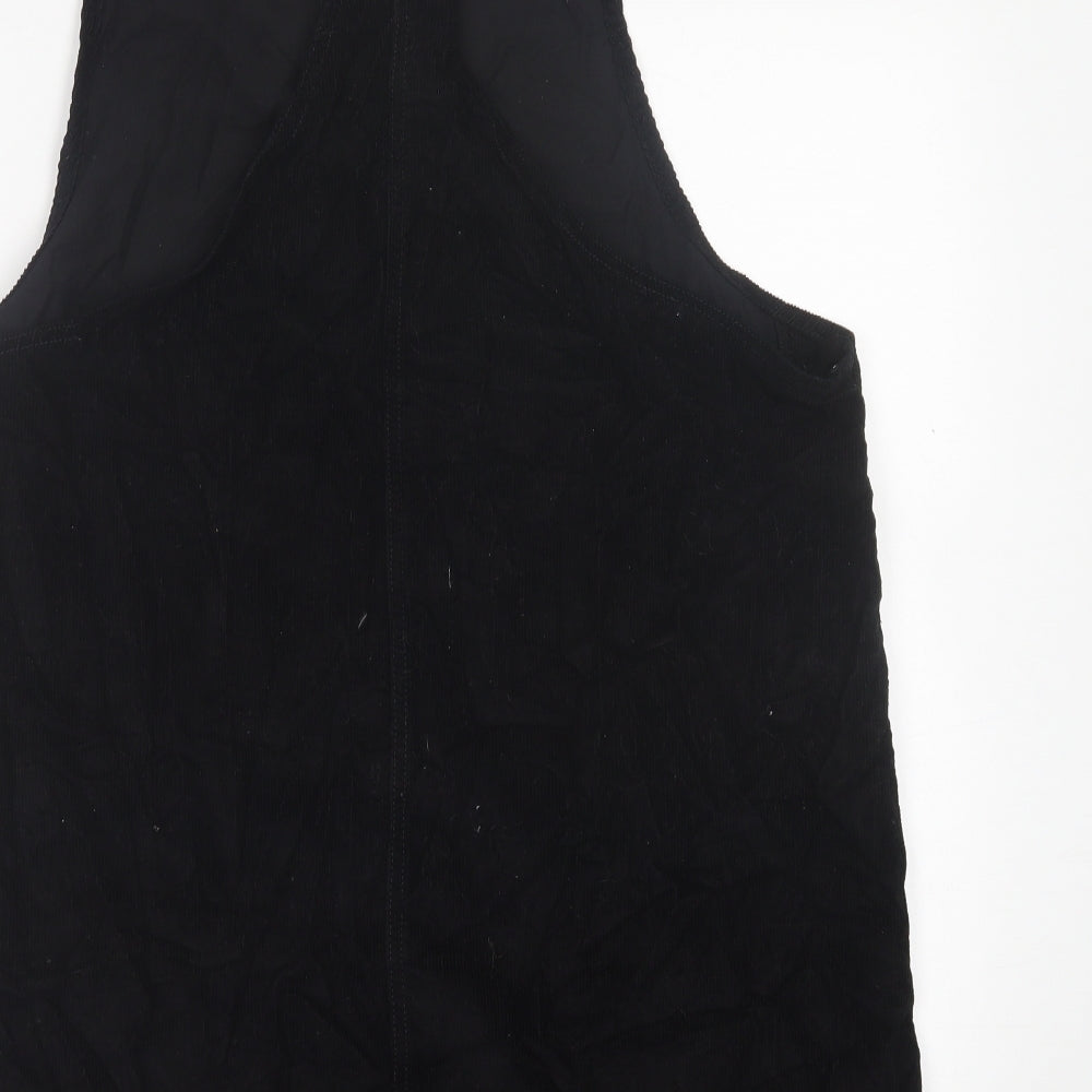Matalan Womens Black  Cotton Pinafore/Dungaree Dress  Size 18  Square Neck Button