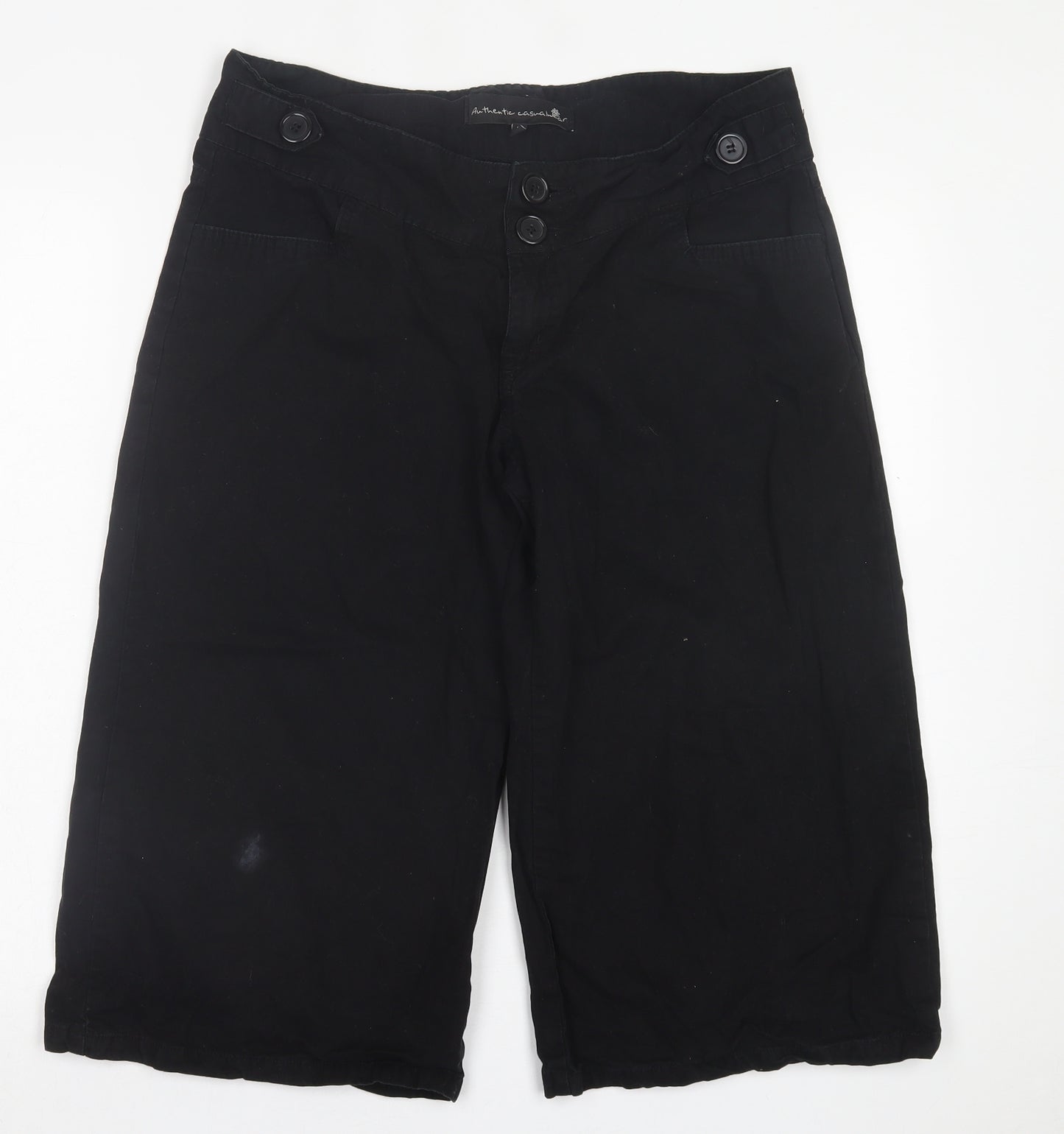 evie Womens Black  Cotton Cropped Trousers Size 14 L20 in Regular Button