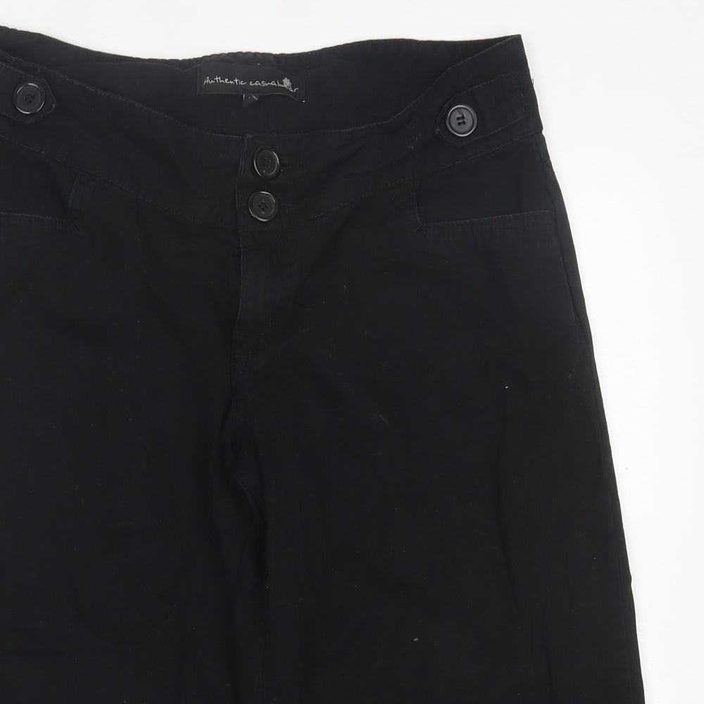 evie Womens Black  Cotton Cropped Trousers Size 14 L20 in Regular Button