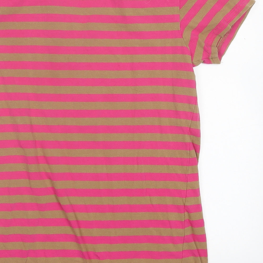 Atmosphere Womens Pink Striped Cotton Basic T-Shirt Size 16 V-Neck