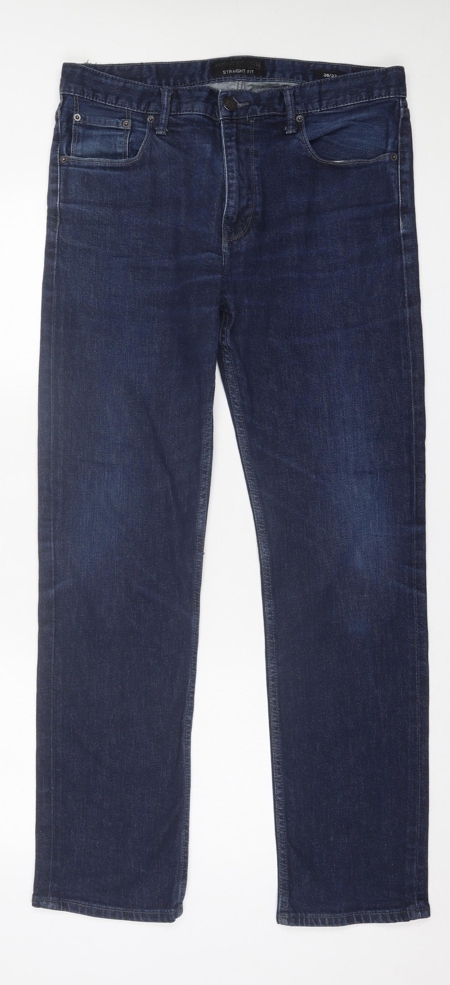 Debenhams Mens Blue  Cotton Straight Jeans Size 36 in L32 in Regular Button