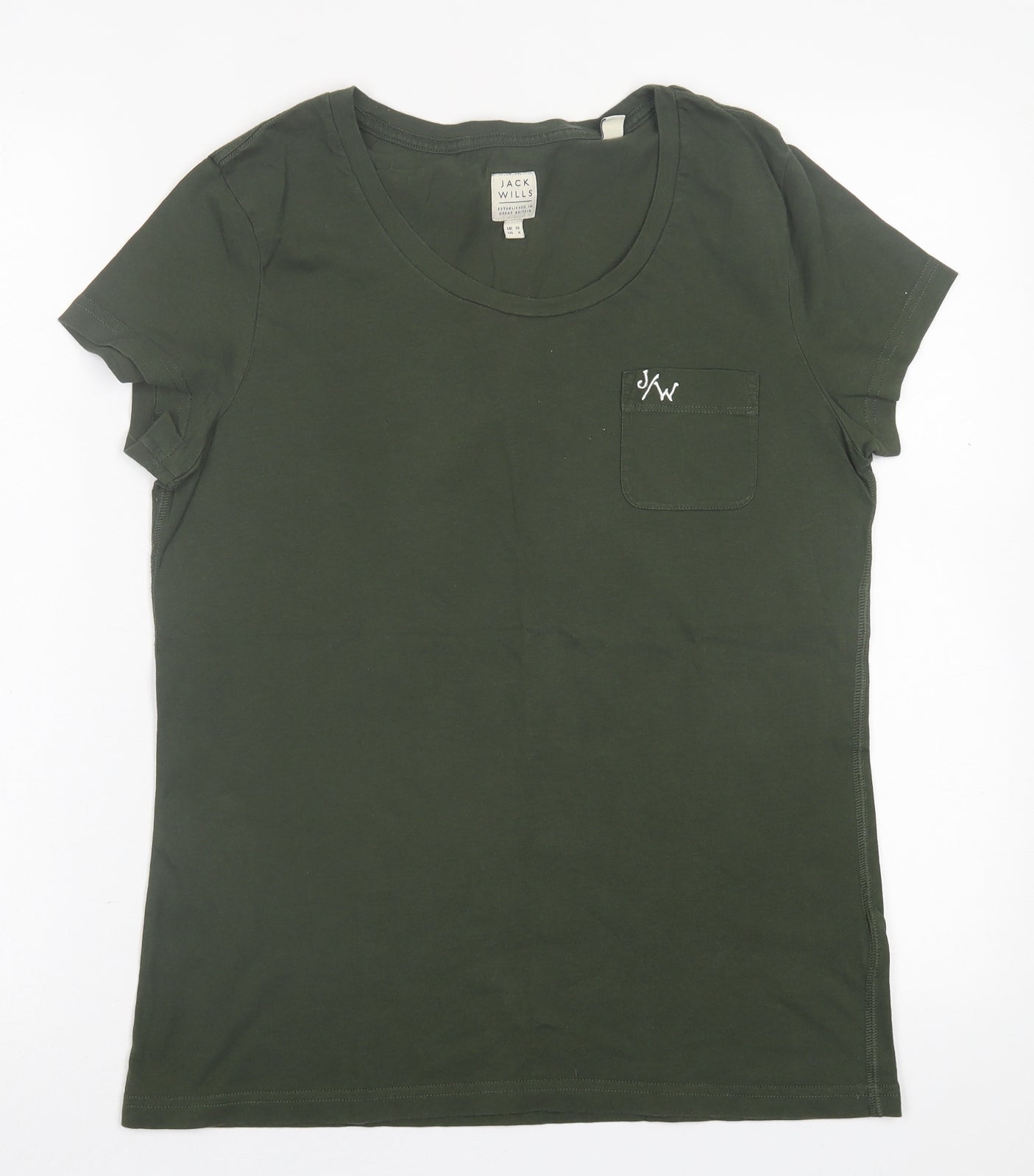 Jack Wills Womens Green  Cotton Basic T-Shirt Size 10 Crew Neck