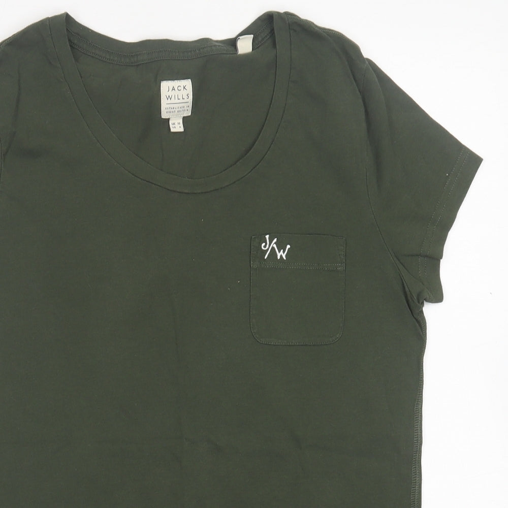 Jack Wills Womens Green  Cotton Basic T-Shirt Size 10 Crew Neck