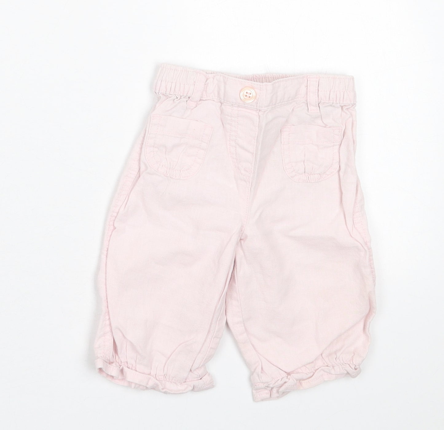 NEXT Girls Pink  Linen Capri Trousers Size 3-6 Months  Pullover