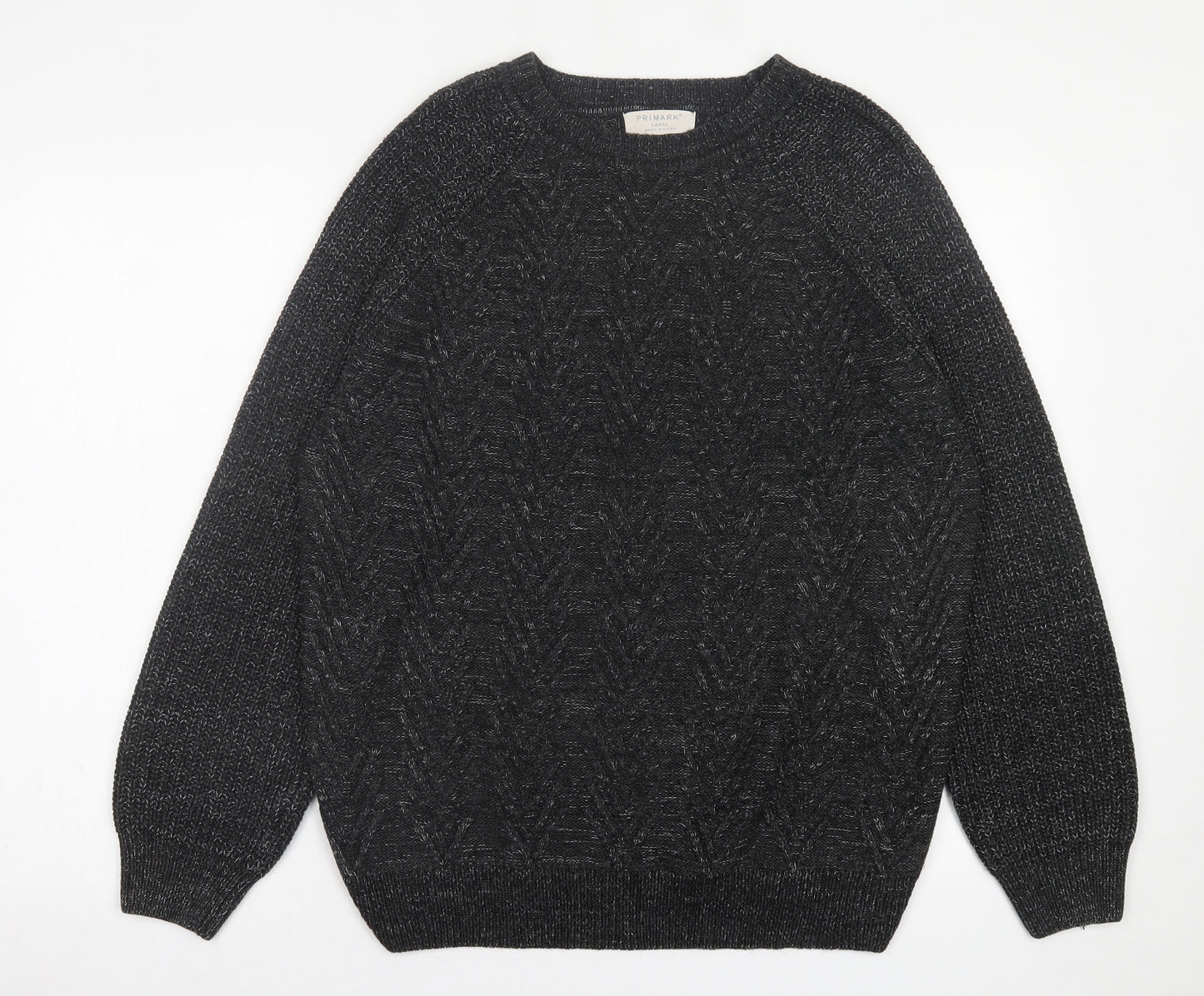 Primark Mens Black Crew Neck  Acrylic Pullover Jumper Size L