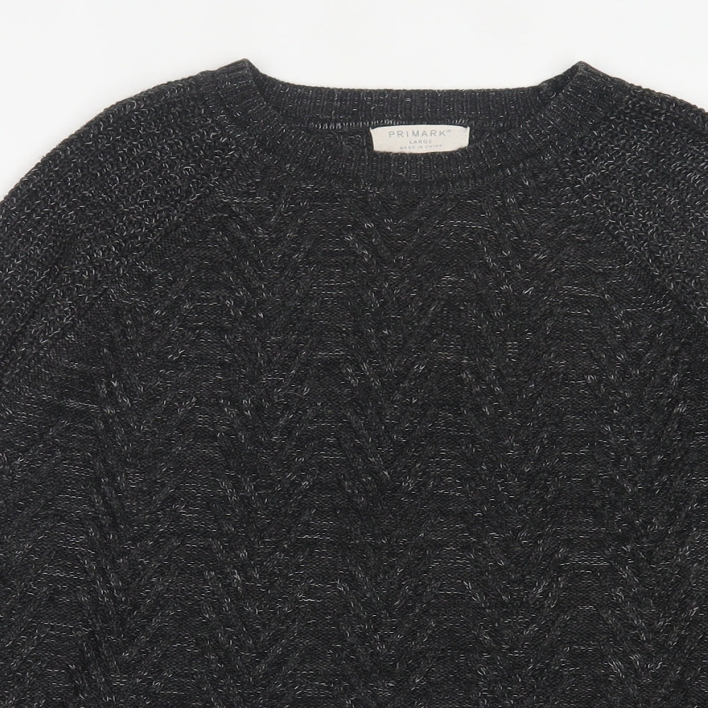 Primark Mens Black Crew Neck  Acrylic Pullover Jumper Size L