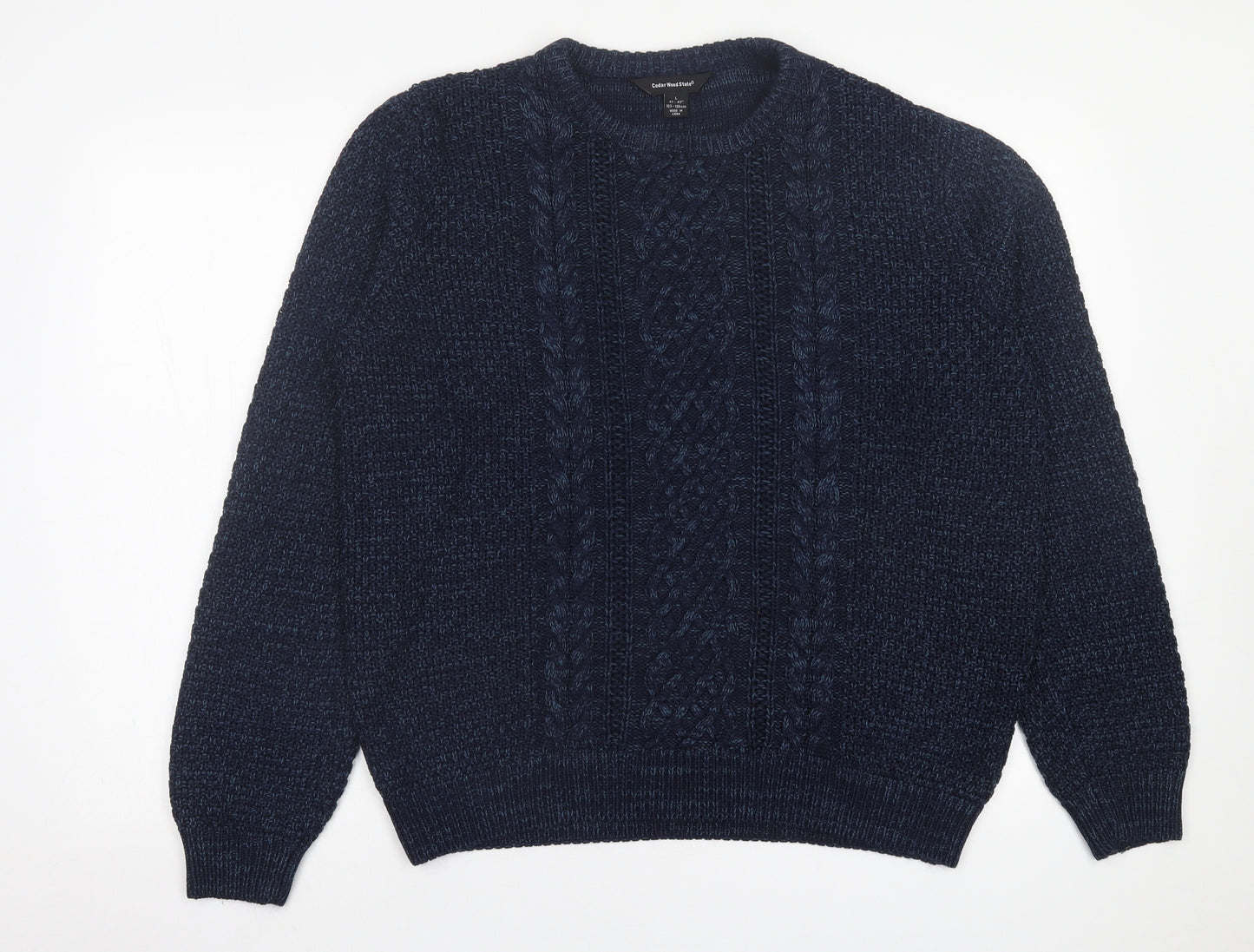 Cedar Wood State Mens Blue Crew Neck  Acrylic Pullover Jumper Size L