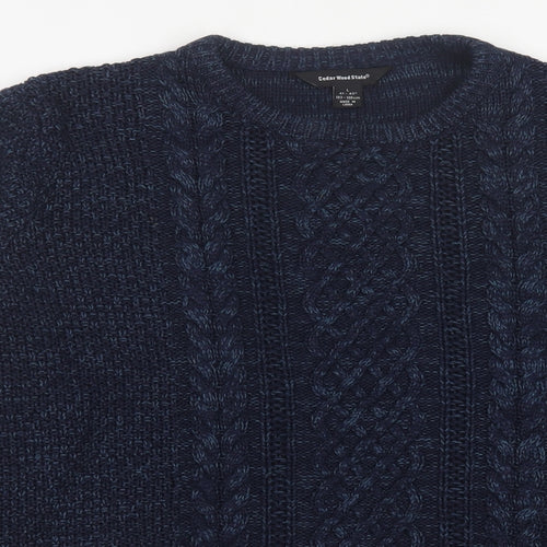 Cedar Wood State Mens Blue Crew Neck  Acrylic Pullover Jumper Size L