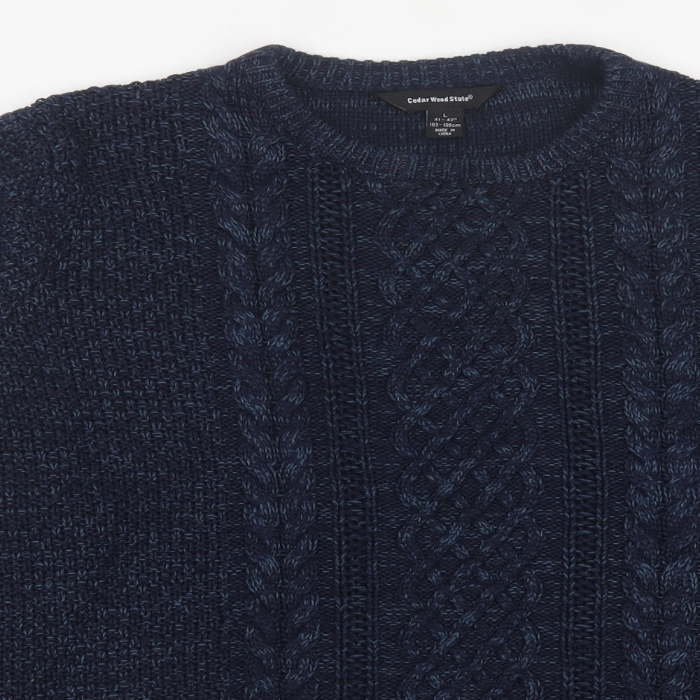 Cedar Wood State Mens Blue Crew Neck  Acrylic Pullover Jumper Size L