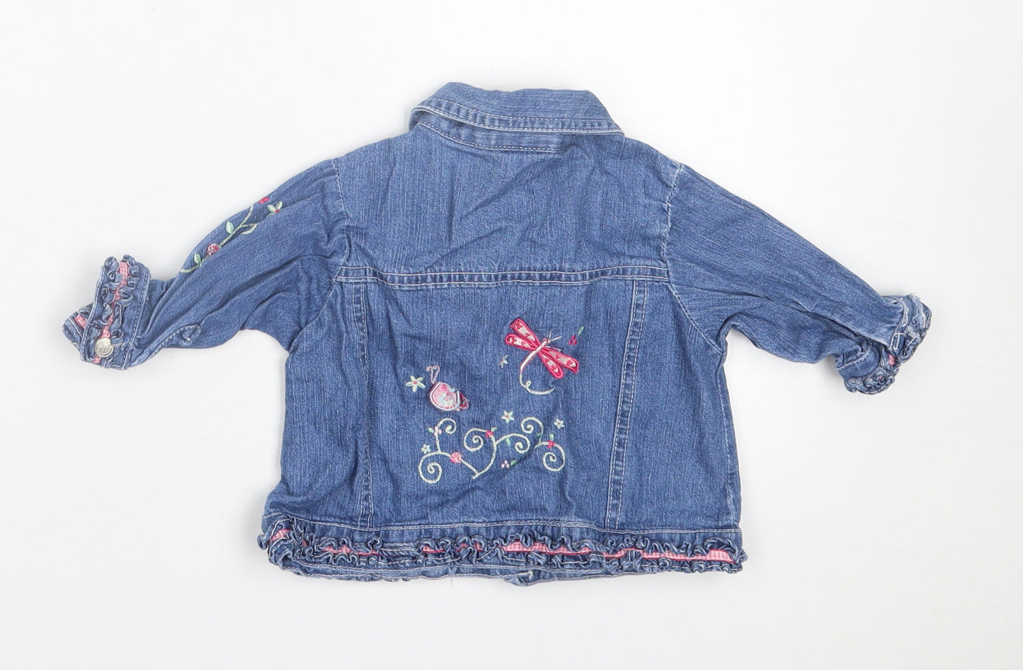 Preworn Girls Blue Floral  Jacket  Size 6-9 Months   Button