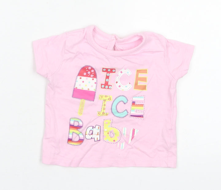 Cherokee Girls Pink  Cotton Basic T-Shirt Size 3-6 Months Crew Neck Button