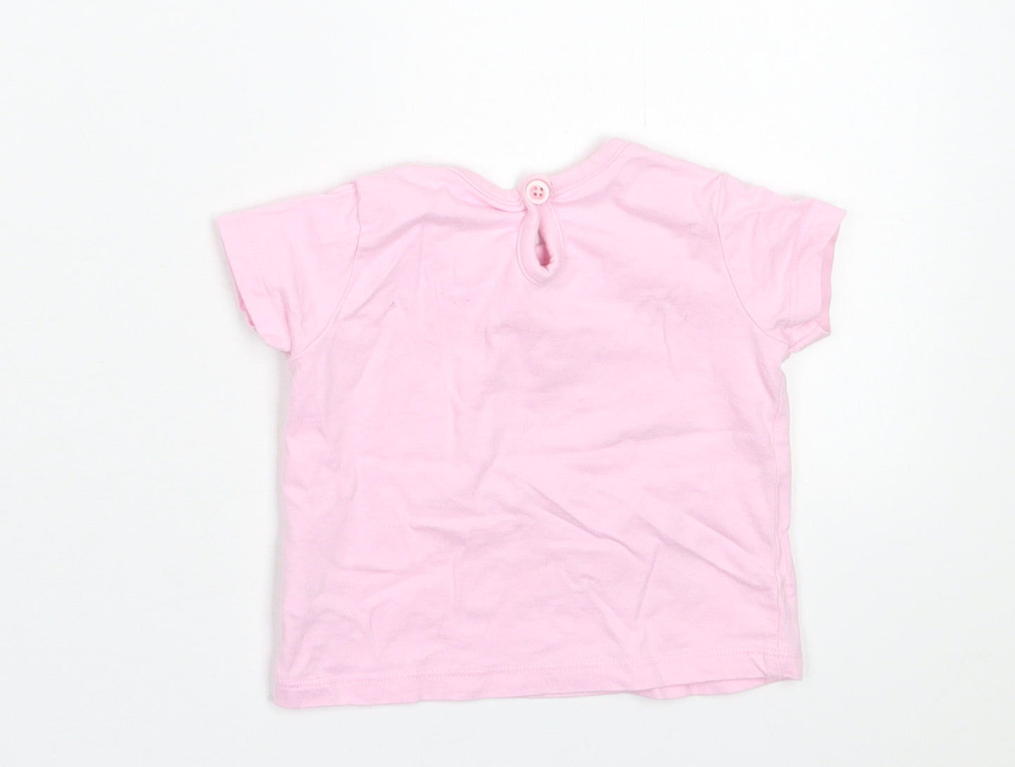 Cherokee Girls Pink  Cotton Basic T-Shirt Size 3-6 Months Crew Neck Button