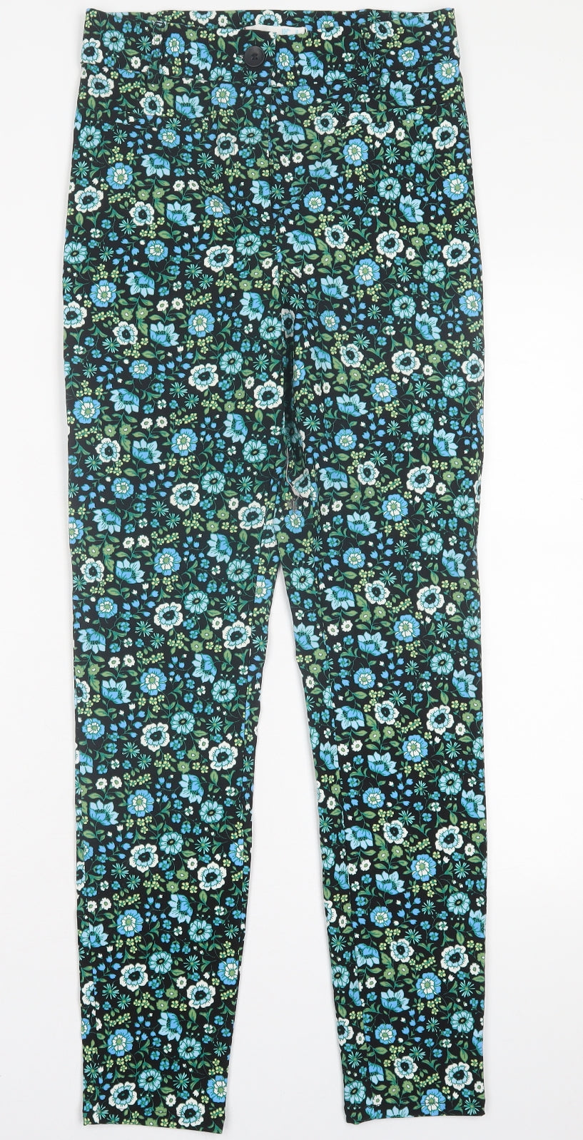 Primark Womens Blue Floral Viscose Trousers  Size 10 L30 in Regular Button