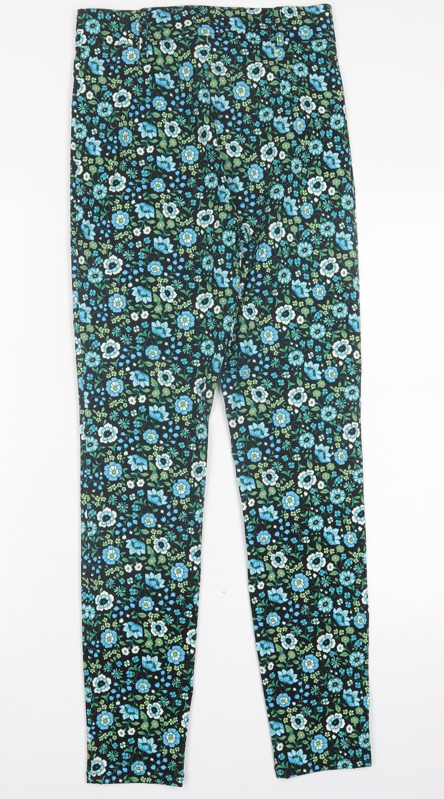 Primark Womens Blue Floral Viscose Trousers  Size 10 L30 in Regular Button