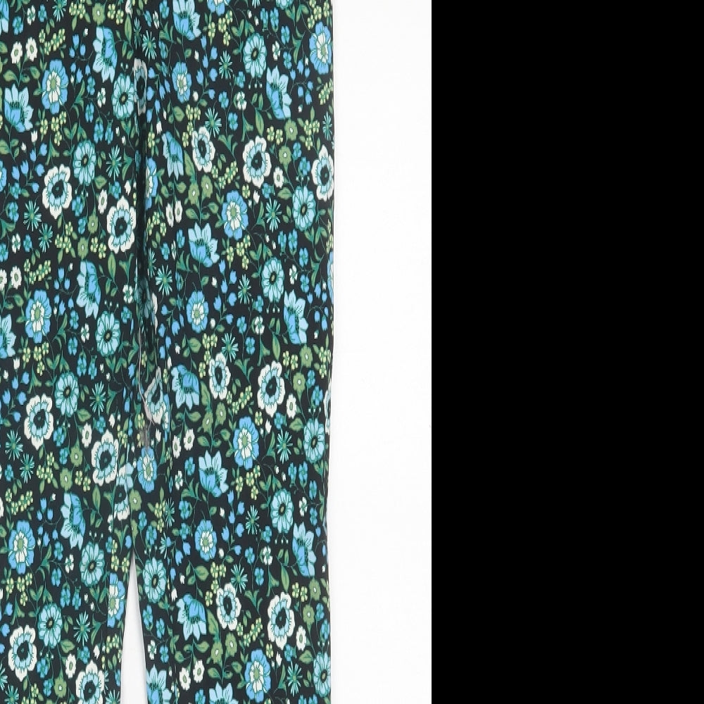 Primark Womens Blue Floral Viscose Trousers  Size 10 L30 in Regular Button