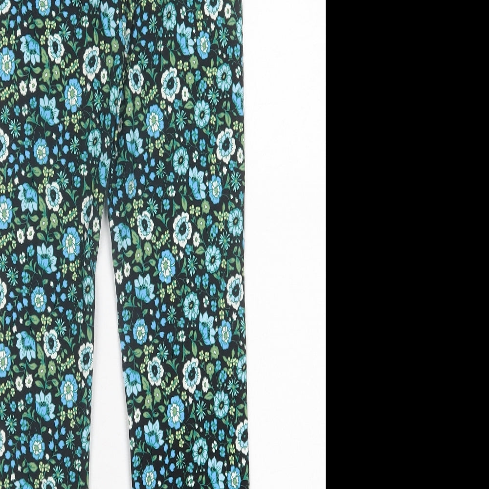Primark Womens Blue Floral Viscose Trousers  Size 10 L30 in Regular Button