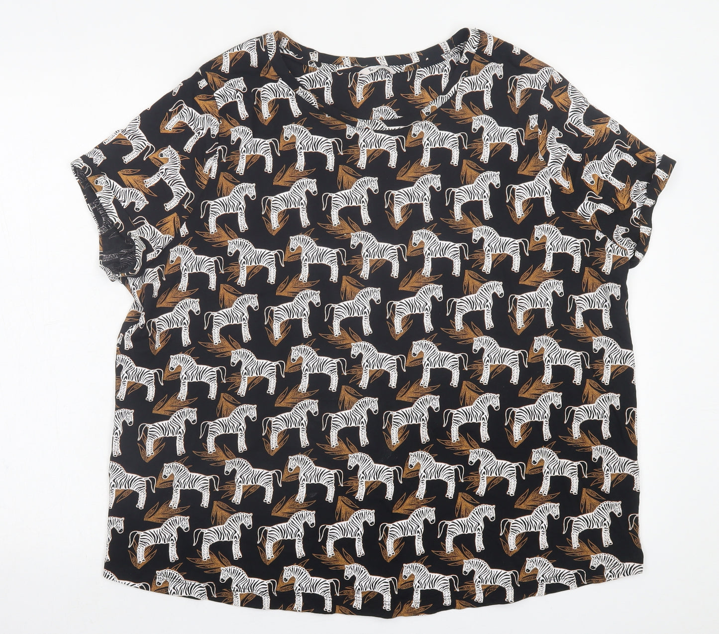 TU Womens Black Geometric Cotton Basic T-Shirt Size 20 Crew Neck