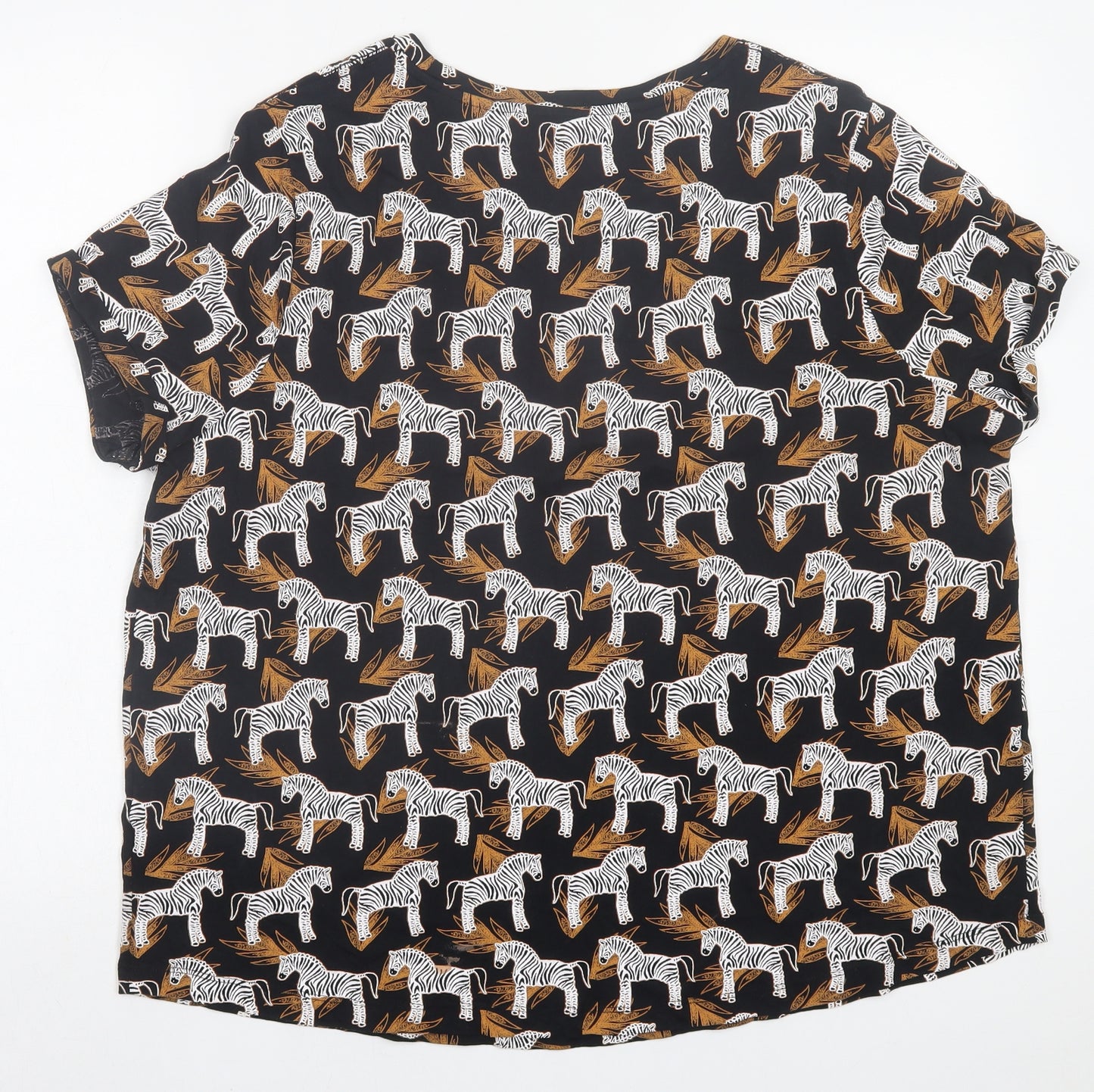 TU Womens Black Geometric Cotton Basic T-Shirt Size 20 Crew Neck