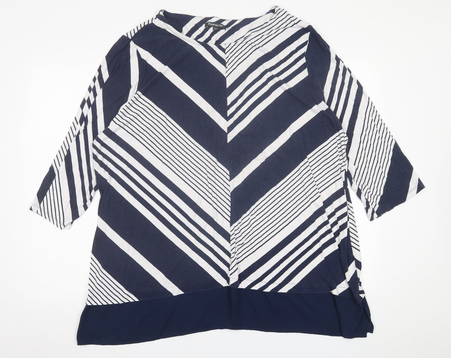 Bonmarché Womens Blue Striped Viscose Basic T-Shirt Size 26 Crew Neck