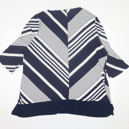 Bonmarché Womens Blue Striped Viscose Basic T-Shirt Size 26 Crew Neck
