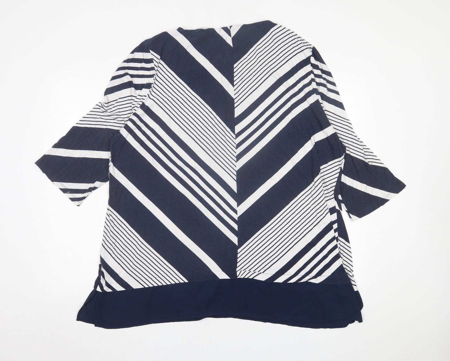 Bonmarché Womens Blue Striped Viscose Basic T-Shirt Size 26 Crew Neck
