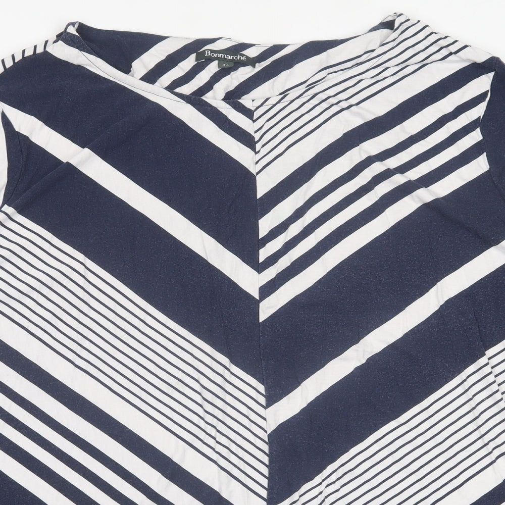 Bonmarché Womens Blue Striped Viscose Basic T-Shirt Size 26 Crew Neck