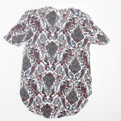 H&M Womens Multicoloured Geometric Viscose Basic T-Shirt Size 6 Crew Neck