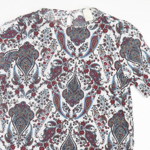 H&M Womens Multicoloured Geometric Viscose Basic T-Shirt Size 6 Crew Neck