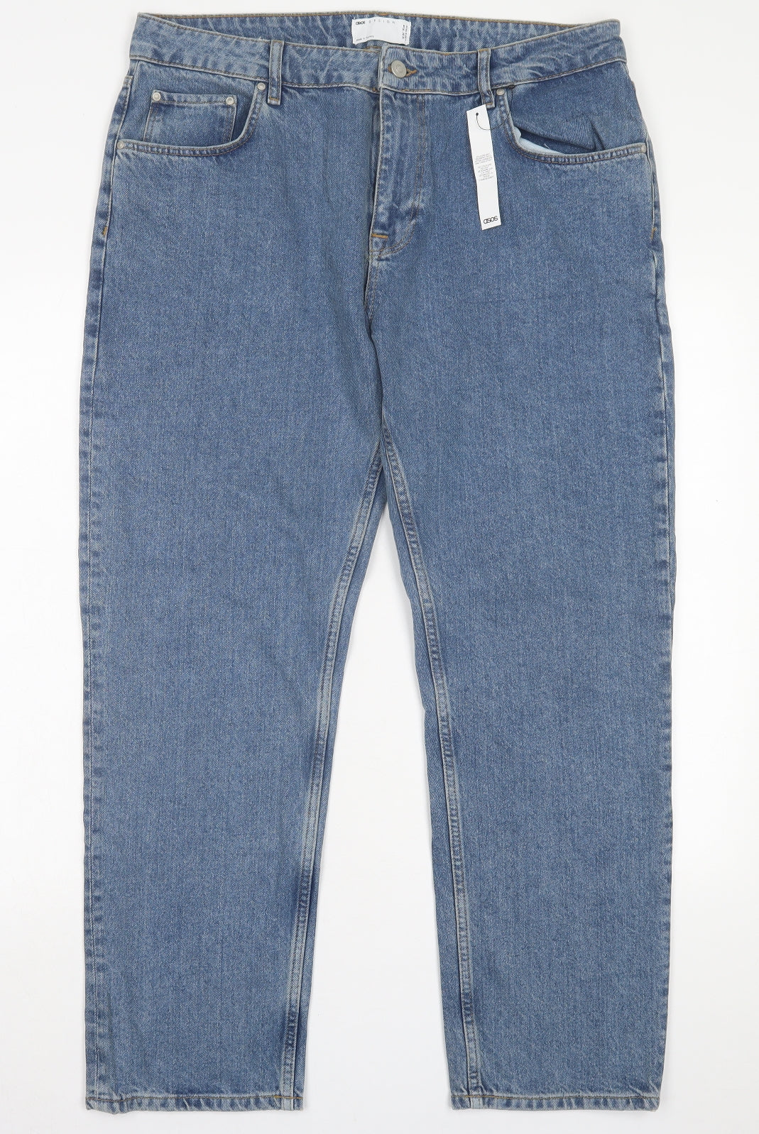 ASOS Mens Blue  Cotton Straight Jeans Size 36 in L30 in Regular Button