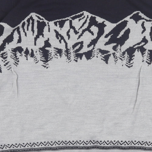 Marks and Spencer Mens Grey Crew Neck Geometric Acrylic Pullover Jumper Size L