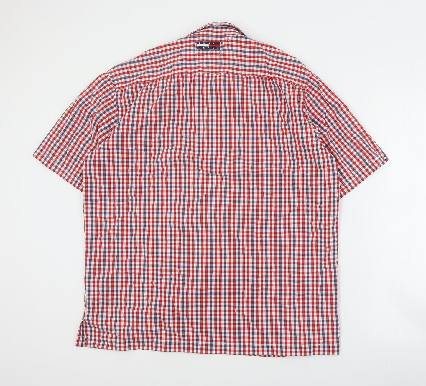 Tommy Jeans Mens Red Plaid Cotton  Button-Up Size M Collared Button