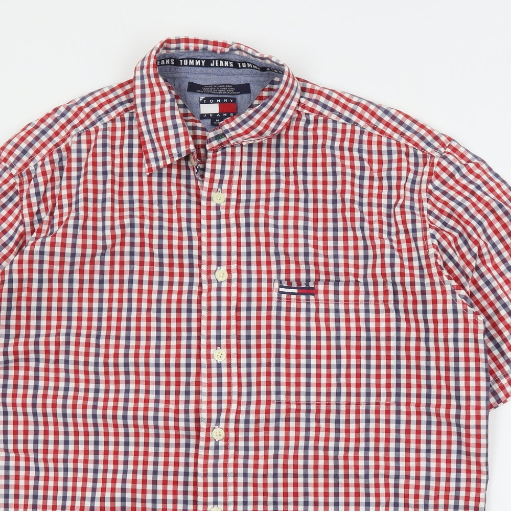 Tommy Jeans Mens Red Plaid Cotton  Button-Up Size M Collared Button