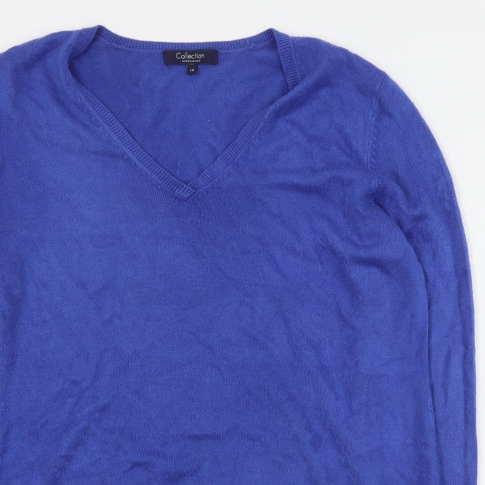 Debenhams Womens Blue V-Neck  Acrylic Pullover Jumper Size 18