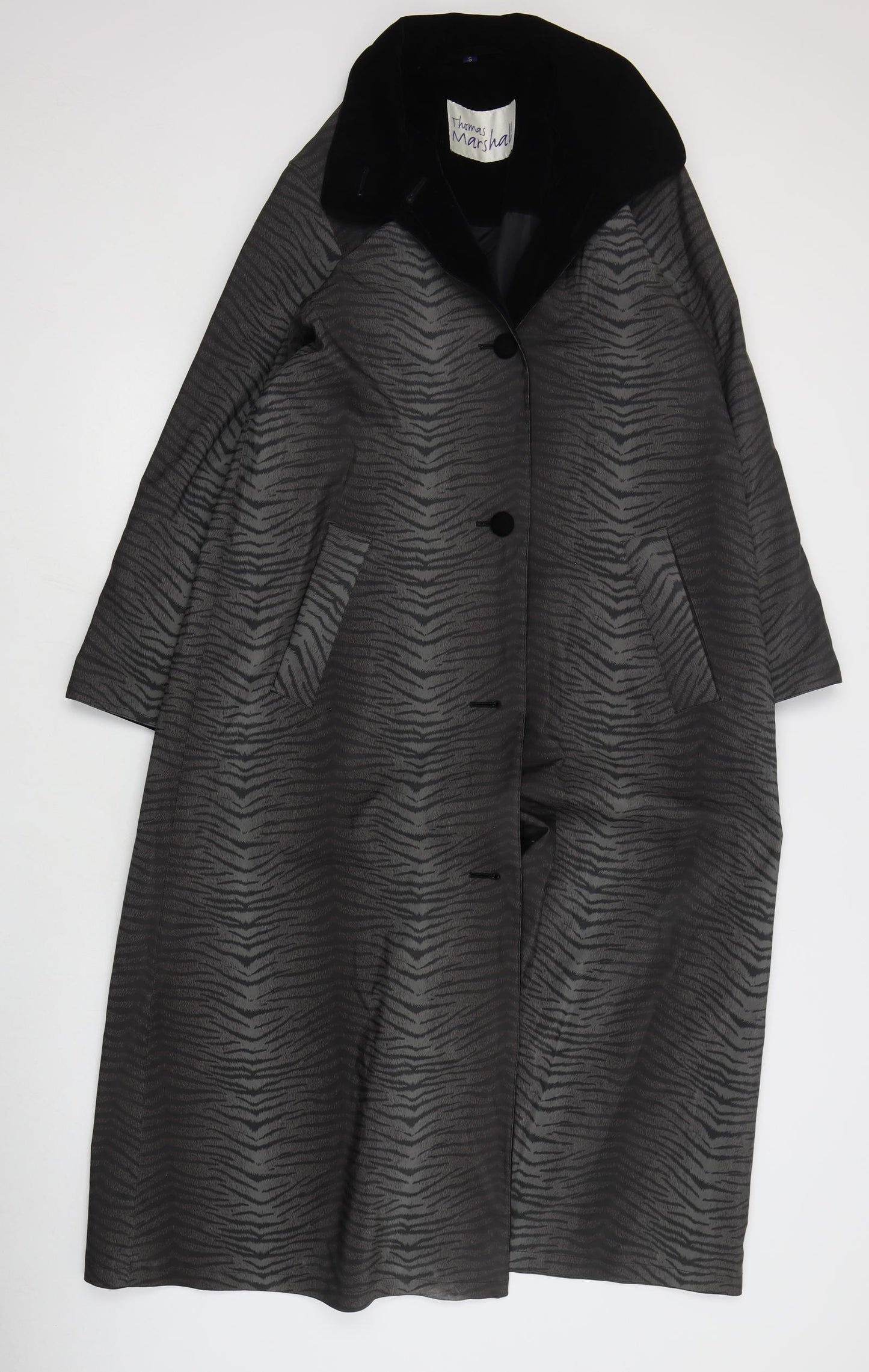 Thomas Marshall Womens Grey Animal Print  Trench Coat Coat Size S  Button