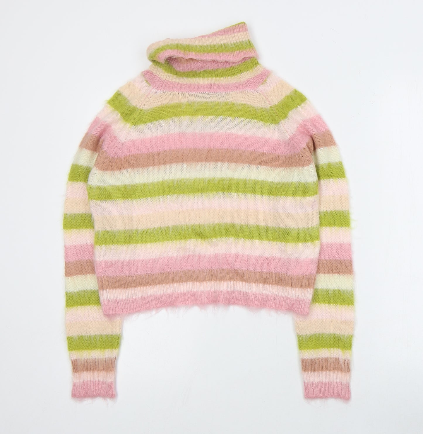 Nasty Gal Womens Pink Roll Neck Striped Acrylic Pullover Jumper Size S   - Cropped