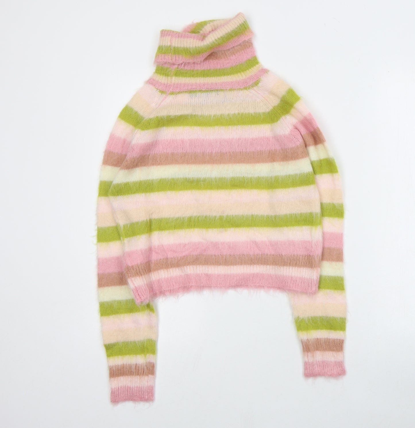 Nasty Gal Womens Pink Roll Neck Striped Acrylic Pullover Jumper Size S   - Cropped