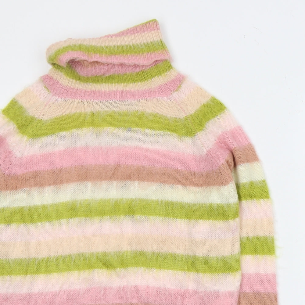 Nasty Gal Womens Pink Roll Neck Striped Acrylic Pullover Jumper Size S   - Cropped