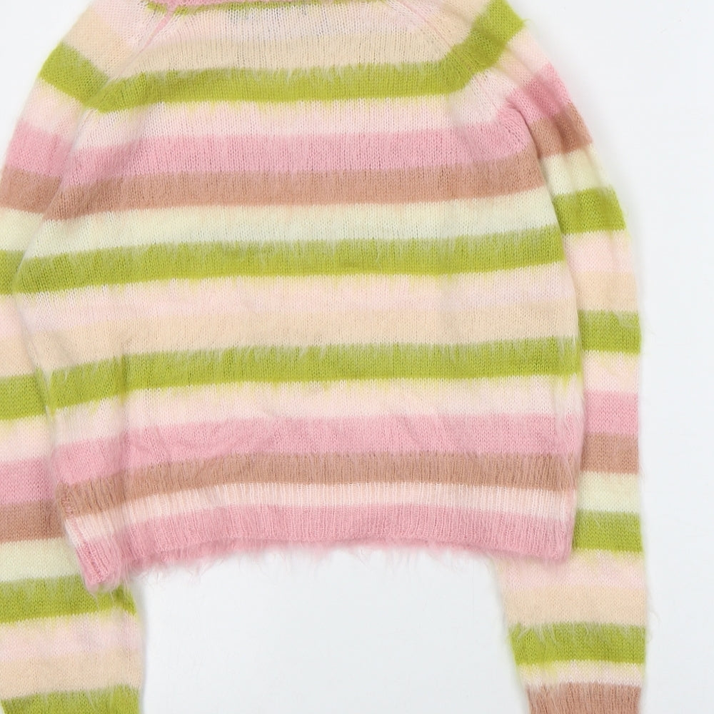 Nasty Gal Womens Pink Roll Neck Striped Acrylic Pullover Jumper Size S   - Cropped