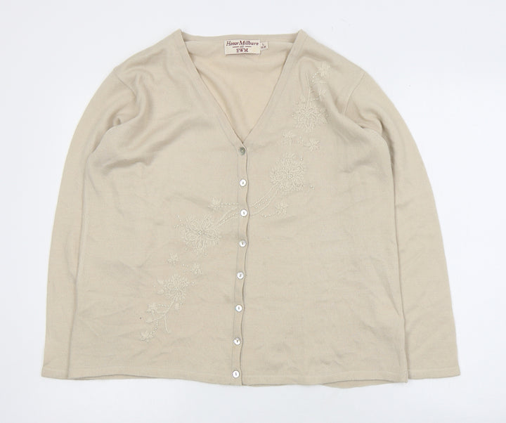 EWM Womens Beige V-Neck  Acrylic Cardigan Jumper Size L