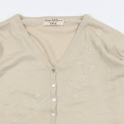EWM Womens Beige V-Neck  Acrylic Cardigan Jumper Size L