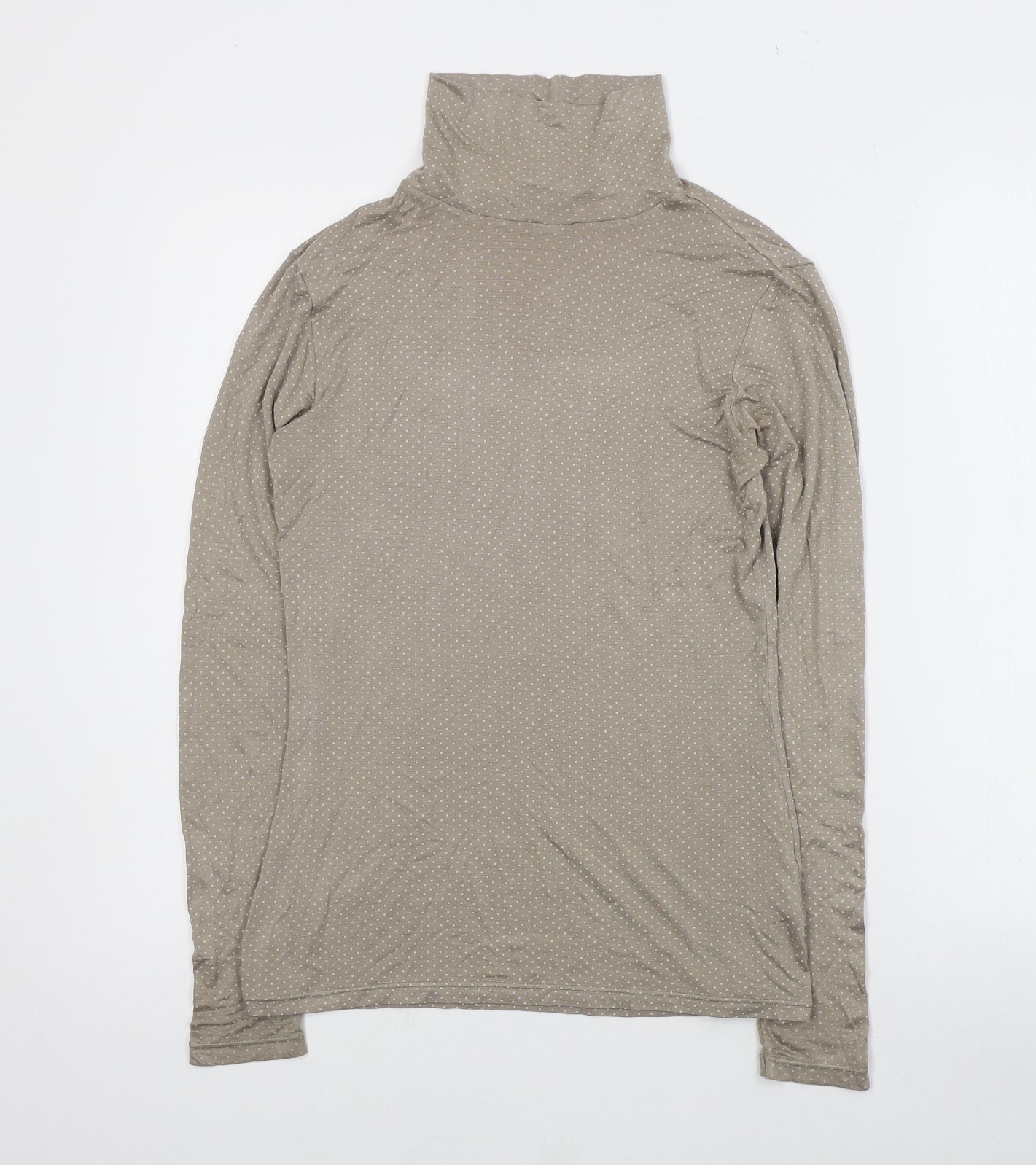 Heattech Womens Brown Polka Dot Polyester Basic T-Shirt Size M High Neck